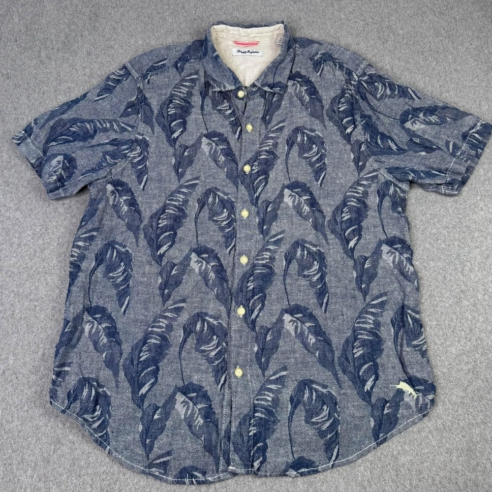 Tommy Bahama 100% Linen Help‎ Me Fronda Hawaiian Camp Shirt Beach Golf Men's L